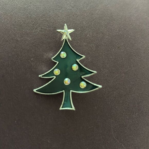 Vtg Tancer II Enamel And AB Rhinestone Christmas Tree Brooch Signed - Picture 1 of 4